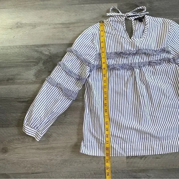 J. Crew Tiered Ruffle Stripe Blouse Blue White 2 Cotton - Picture 9 of 10